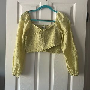 American Eagle Light Green Smocked Cropped Blouse